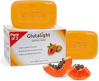Glutalight Papaya Soap | Glutathione & Papaya Extract | Body Tan Removal Soap | Fades Pigmentation & Dark Spots | Exfoliate Dead Skin Cells | Bathing Soap for Face & Body | Soap For Bath - Pack of 2