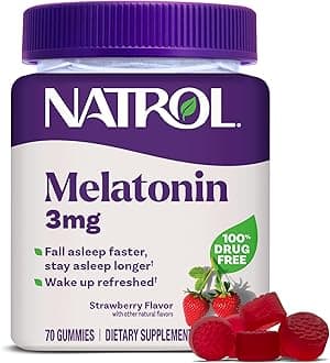 Melatonin Gummies, Sleep Support for Adults, 3 mg Melatonin Supplement for Sleeping, 70 Strawberry-Flavored Gummies, Up to a 70 Day Supply