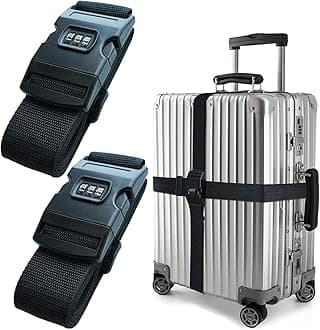 Premify 2 Pack Luggage Strap for Suitcases, Adjustable Suitcase Straps Belts with Number Lock Travel Accessories for Safely Closing the Suitcases While Travelling and Marking Luggage (Black)