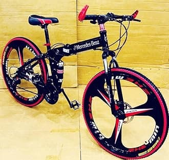 Sunspeed MERC. Benz Foldable Cruiser Bicycle | 26-Inch Black Bike with 21-Speed Gears, Dual Disc Brakes, Dual Suspension, and Carbon Steel Frame | Adventure-Ready for All Terrains