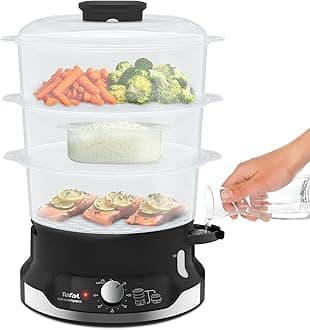 Tefal Ultracompact Steam Cooker, 9L, Stackable Storage System, 3-Tier Food Steamer, BPA-Free Bowls, 60-Min Timer, Refill While Steaming, Rice Accessory, Removable Cooking Bowls,VC204865