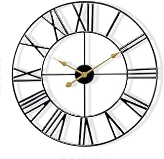 Large Decorative Wall Clock, 24" Round Oversized Centurian Roman Numeral Style Modern Home Decor Ideal for Living Room, Analog Metal Clock (Black)