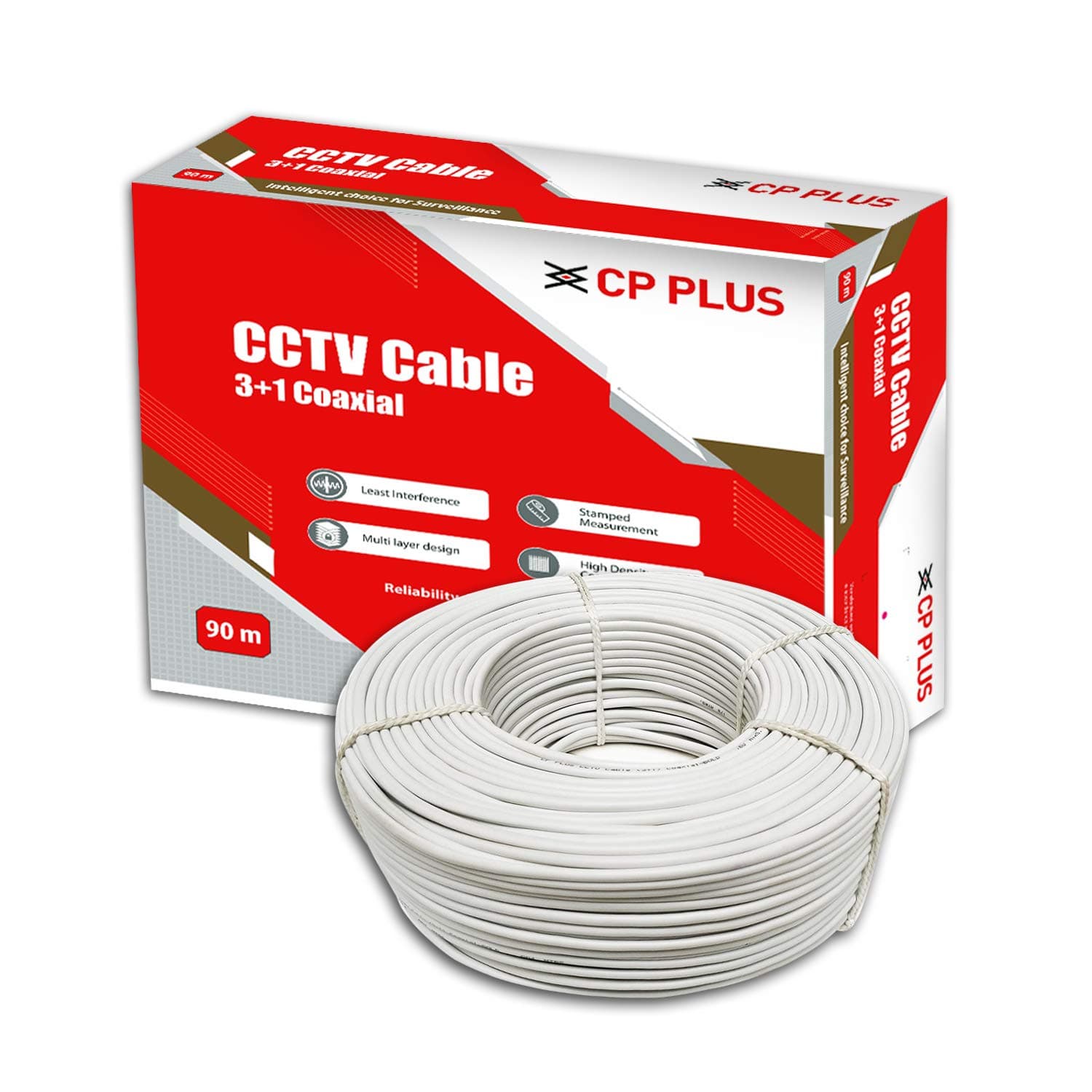 CP PLUS 3+1 Coaxial Pure Copper CCTV Camera Cable (90 Meter) (White Color)