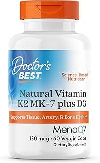 Doctor's Best Natural Vitamin K2 MK-7 Plus D3 - VIT D3 and K2 MK7 Supplement for Men & Women, Supports Tissue, Artery, & Bone Health, Non-GMO, Gluten Free, Soy Free, Vegetarian - 60 Veg Caps
