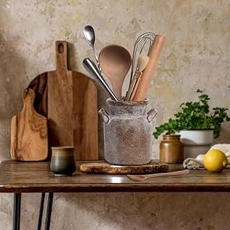 Quoowiit Ceramic Rustic Farmhouse Vase, Distressed Decorative Flower Vases for Home Decor, Ideal Shelf Decor, Boho Vase for Living Room Bedroom Kitchen Office Centerpiece Table Decorations