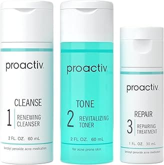 3 Step Acne Treatment - Benzoyl Peroxide Face Wash, Repairing Acne Spot Treatment for Face and Body, Exfoliating Toner - 30 Day Complete Acne Skin Care Kit