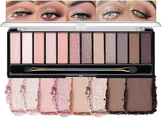 12 Colors Eyeshadow Palette – Soft Pink, Mauve & Neutral Tones with Matte, Shimmer & Glitter Finishes – Blendable Long-Lasting Waterproof Eye Makeup Palette – Romantic Lavender & Champagne Glow 02#