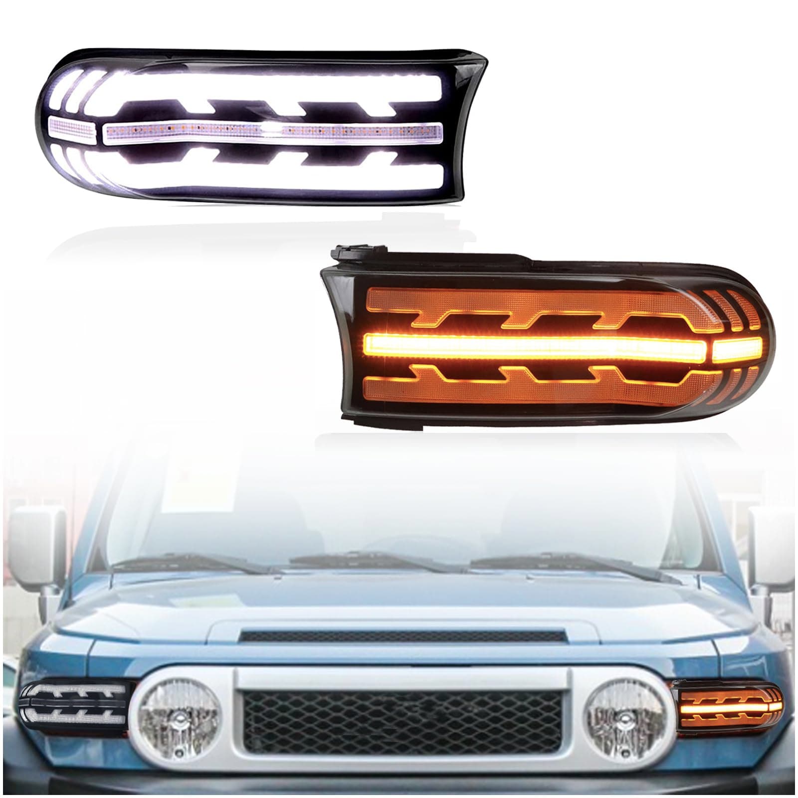 Switchback White/Amber Front LED DRL Headlight as Daytime Running light and Turn Signal Light 2 in 1 Compatible with Toyota FJ Cruiser 2007-2021 Accessories