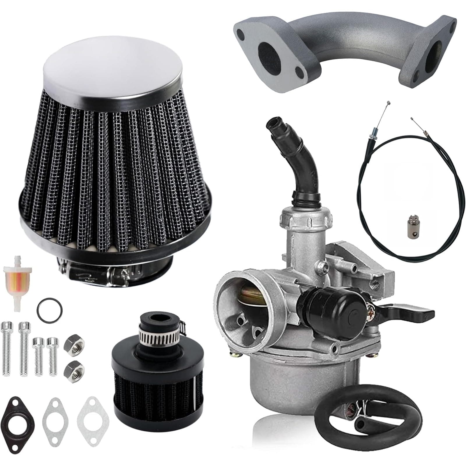 Stage 2 Kit Curved Manifold Racing Performance Slide intake pipe Carb for lifan 79cc 105cc Engine, Phatmoto Gas Bike, Monster Mega Moto MM80, for Coleman B100 Motovox MBX10 Baja DB30 Mini Bike