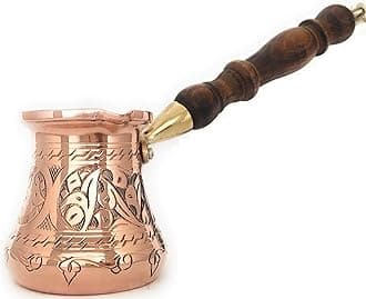 PC Series (Small- 6 fl oz) - Thickest Solid Copper Engraved Turkish Greek Arabic Coffee Pot Wooden Handle Heavy Duty, Stovetop Coffee Maker, Jazzve, Cezve, Ibrik with Hammered Base