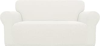 Easy-Going Stretch Loveseat Slipcover 1-Piece Sofa Cover Furniture Protector Couch Soft with Elastic Bottom for Kids Polyester Spandex Jacquard Fabric Small Checks (Loveseat, Cream)