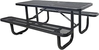 4FT Rectangular Metal Picnic Table for Outdoors, Commercial Steel Metal Picnic Tables, Heavy Duty Sturdy Picnic Tables Furniture Set for Patio Garden Courtyard BBQ, with Umbrella Hole, Black