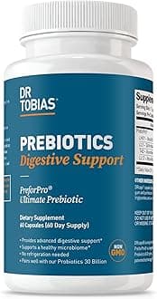 Dr. TobiasPrebiotics Digestive Support, Advanced Prebiotic Supplement for Gut Health, Immune Function & Boost for Probiotics for Women & Men, Vegan, Non-GMO, 60 Capsules, 60 Servings