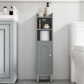 Bathroom Storage Cabinet, Small Corner Floor Cabinet with Door and Shelves, Narrow Toilet Paper Holder, Bathroom Organizer with Adjustable Shelf, for Small Spaces, Gray BC08221GR