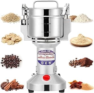 MOONGIANTGO Electric Grain Mills 300g Electric Mill Stainless Steel and 1500W 28000RPM Commercial Engine Bits/Spices/Nuts/Grain with Overload Protection and Open Cap Stop