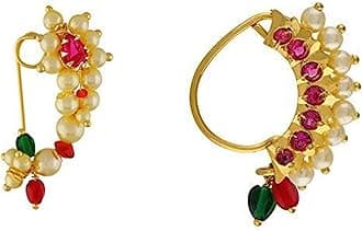 Big Size Traditional Maharashtrian Nose ring without piercing Pearl Gold Plated Nath Clip On Nose Ring For Women