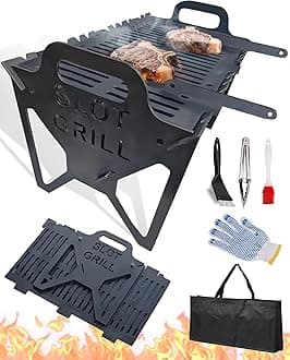 Slot Grill - Collapsible BBQ Grill For Easy Storage Steel, Stainless Steel Slot Grill Collapsible BBQ Grill, Portable Fire Pit For Camping, Travel, Party, Tailgating & Outdoor Cooking (Large)