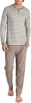 Men's Pajamas Set 100% Combed Cotton Henley Loungewear Relaxed Fit Sleepwear with Pockets
