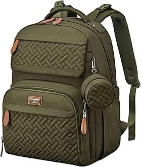 BabbleRoo Diaper Bag Backpack, Unisex Bags with Changing Pad, Pacifier Case & Stroller Straps, Multifunction Waterproof Travel Back Pack for Boys Girls, Army Green, Army Green, Large, Travel Backpacks
