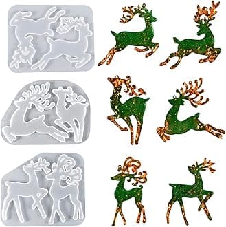 3 PCS Christmas Resin Molds, Elk Shape Silicone Molds Epoxy Resin Crafts Casting Mold DIY Silicone Pendant Mold for Christmas Tree Keychain Home Decor Crafts Gifts