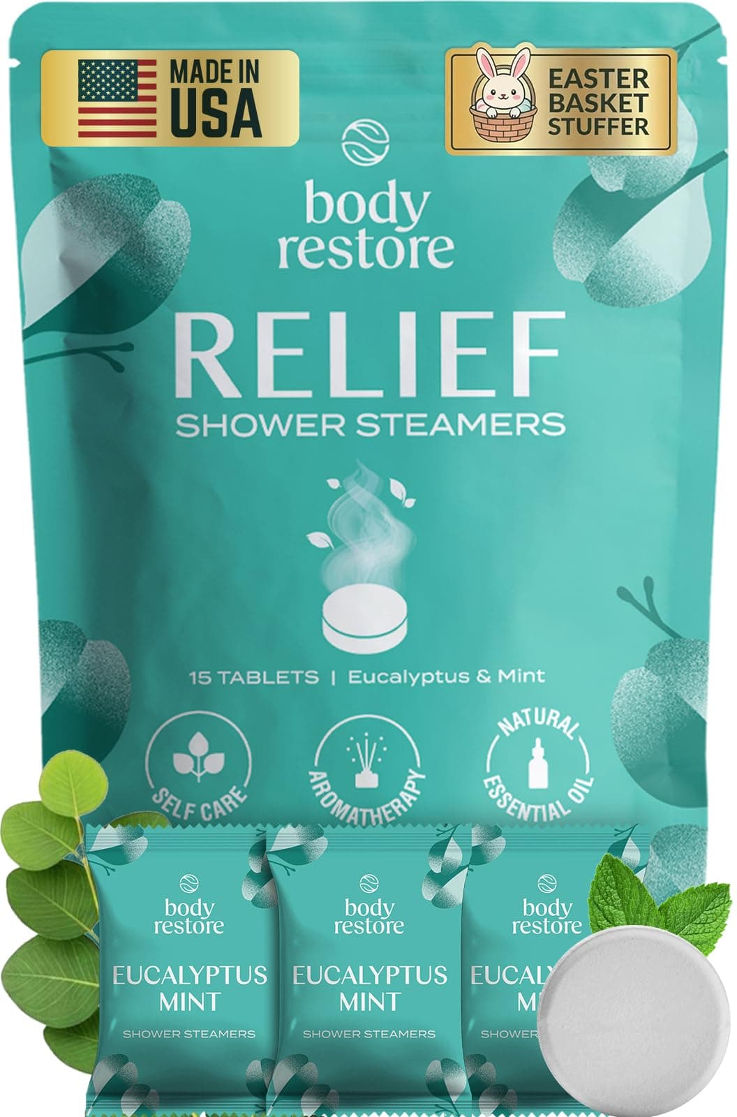 Body Restore Shower Steamers Aromatherapy 15 Pack - Birthday Gifts for Women, Men, Easter Basket Stuffers, Stress Relief, Relaxation, Self Care - Eucalyptus