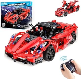 xwin sportseriesSTEM DIY Remote Control Racing Block car Building Construction Kits, 2.4GHz & ABS Material, Openable door, Lift able Rear Wings, Suitable for Kids Red Car 380 PCS