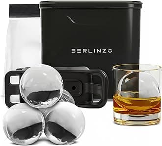 Berlinzo Premium Clear Ice Ball Maker - 2 Large 2.4" Crystal Spheres for Whiskey, Cocktails & Bourbon - Easy-to-Remove Mold, Storage Bag & Stamp Press Ring Included, Black