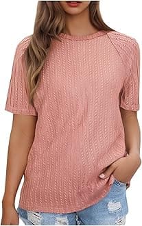 Women Summer Tops y2k Casual Solid Round Neck Pullover Loose Fashion Short Sleeve Elegant Dressy Business Tunic Blouse Print Pink