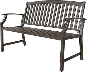 Grand patio Outdoor Farm Bench, Anti-Rust Aluminum Frame Garden Benches with Powder Coating, Faux Wood Grain Finish Frame, Patio Bench for Porch