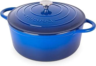 Cast Iron Dutch Oven with Lid – Non-Stick Ovenproof Enamelled Casserole Pot – Sturdy Dutch Oven Cookware – Dark Blue, 7.3-Quart, 30cm – by Nuovva