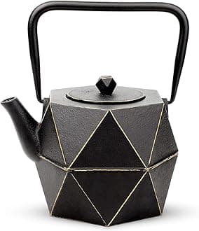 Toptier Cast Iron Teapot, Stovetop Safe Japanese Cast Iron Tea Kettle, Diamond Design Tea Pot with Removable Infuser for Loose Tea, 54 Ounce (1600 ml), Black