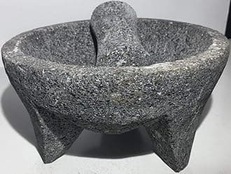 Made in Mexico Genuine Mexican Manual Guacamole Salsa Maker Volcanic Lava Rock Stone Molcajete/Tejolote Mortar and Pestle Herbs Spices Grains 6" Large