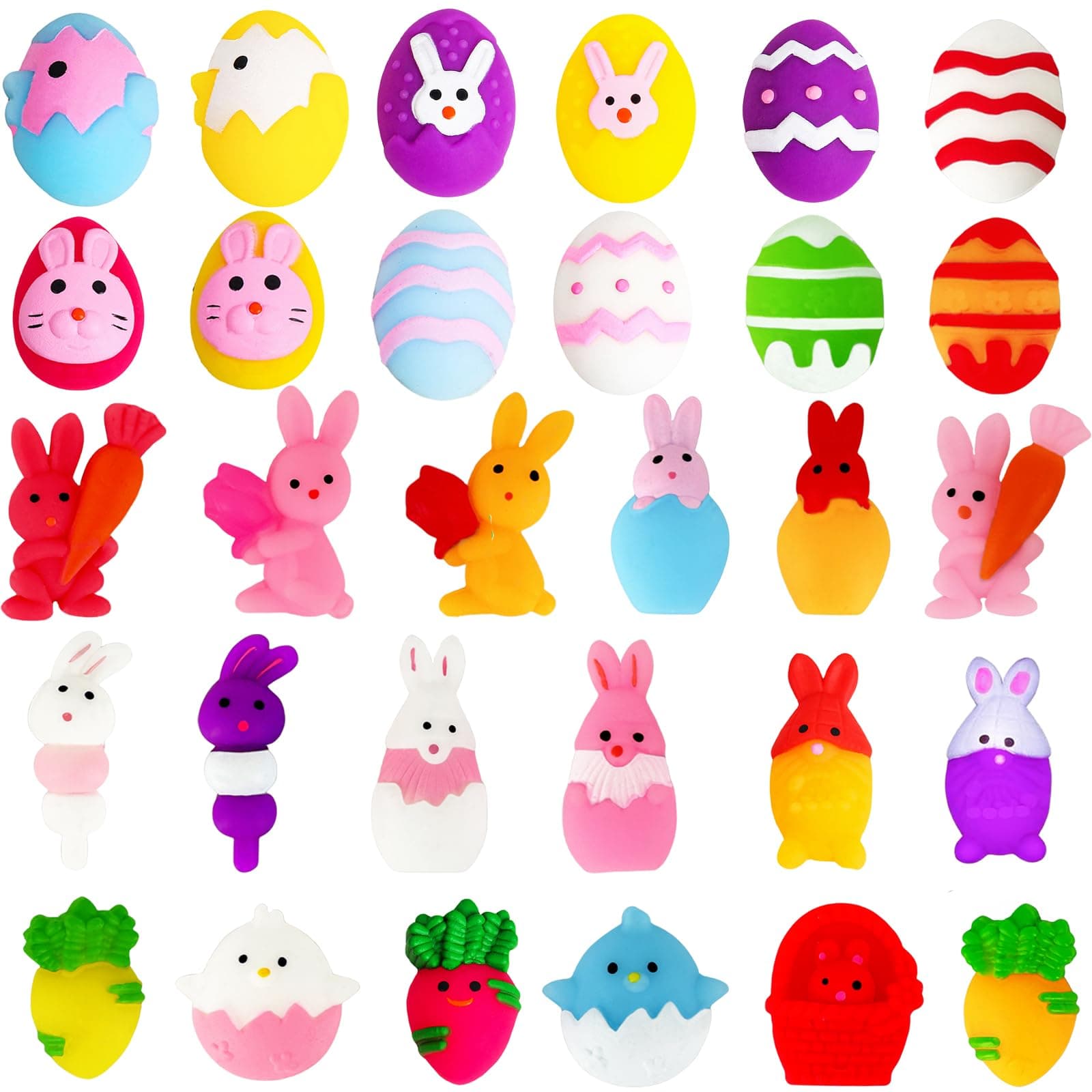 30pcs Easter Eggs Mochi Squishy Toys,Easter Mini Squishy Kawaii Fidget Party Toy Pack,Foamy Stress Reliever Squishies for Easter Theme Party,Easter Egg Fillers for Kids,Easter Egg Hunt Toys