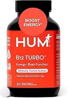 B12 Turbo, Vitamin B12 Supplement, Daily Energy Support, Calcium for Bone Health, B-12 Vitamin Energy Supplements, Gluten Free, Vegan, Non GMO, 30 Vegan High Potency Tablets