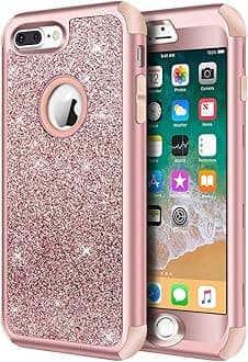 Hython Designed for iPhone 8 Plus, iPhone 7 Plus Case, Heavy Duty Defender Protective Bling Glitter Sparkle Hard Shell Hybrid Shockproof Rubber Bumper Cover for 7 Plus and 8 Plus, Rose Gold