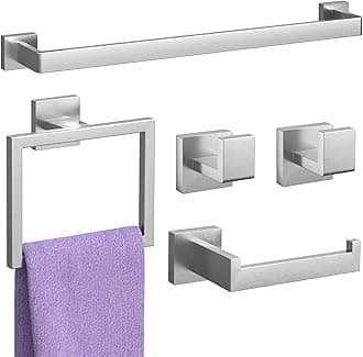 5-Pieces Brushed Nickel Bathroom Accessories Set, 23.6 Inch Bath Towel Bar Set, Stainless Steel Bathroom Hardware Set, Towel Racks for Bathroom Wall Mounted.