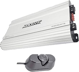 Audiobank Monoblock 8000 WATTS Amp Class D 1ohm Car Audio Stereo Amplifier Remote Turn On/Off Circuit/Heavy-Duty Aluminium Alloy Heatsink Power and Protection Indicator P8001