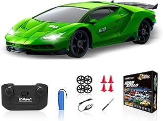 RC Drift Car 1/24 2.4GHz Remote Control Car 4WD High Speed Drifting Cars with Light Rechargeable Battery and Drift Tires RC Cars Toys for Kids Adults Girl Boys, Green