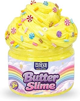 HOTKEI Yellow Colored Lemon Scented Butter Slime for Kids 3 to 10 Years Kit Set with Sprinkles Candy Charms Soft Stretchy Toy Slime Birthday Return Gift Toys for Kids Boys Girls Birthday