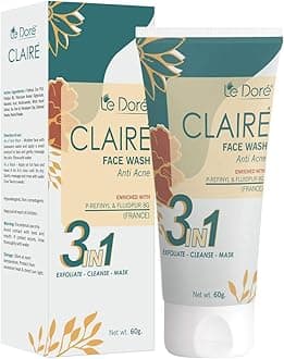 Claire Clinically Proven Anti Acne 3 in 1 Clay Face Wash with Zinc PCA Witch Hazel Tea Tree Walnut Oatmeal Himalayan Clay | Reduces Acne Blemishes, Clears & Rejuvenates Skin (60 gm)