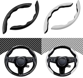 Cartist Steering Wheel Cover, Carbon Fiber Steering Wheel Cover, Wheel Cover for Men/Women, Anti-Slip, Durable, Universal for 99% Car (Black+White)