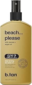 b.tan SPF 7 Deep Tanning Dry Spray Oil | Beach... Please - Get a Deep Beach Bronze & Golden Tan, Deeply Nourishes Skin from Marula & Argan Oil, Includes a Touch of Self Tan for an Extra Kick, 8 Fl Oz