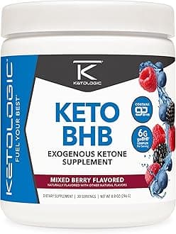 Ketologic Keto BHB (Mixed Berry Flavor) 30 Servings - Exogenous Ketone Supplement with goBHB, Beta-Hydroxybutyrate Salts