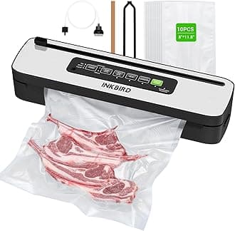 INKBIRD 110W Vacuum Sealer Machine, High Power with Liquid/Moist/Dry 6-Food Modes, Compact Food Preservation System with Cutter, Full Start Kit with Pre-cut Bags*10 (8''*11.8''), EXT-VAC