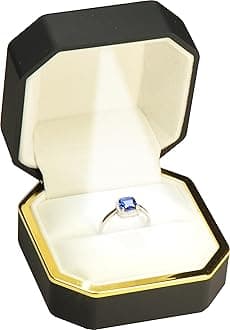 Black Ring Box for Proposal, Engagement, Wedding…Luxury Octagonal Design with Gold Trim LED Ring Jewelry Gift Holder Box with Light for Men for Women