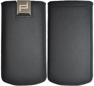 Porsche Cell Phone Holster for Blackberry P'9982, Genuine Black Leather Pocket Case