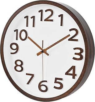 Wood Grain Wall Clock 12 Inch Silent Non-Ticking Modern Wall Clocks Battery Operated for Living Room Kitchen Bedroom Office Home Decor