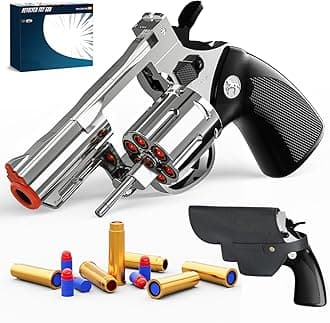 Revolver Toy Gun with Holster Silver - Soft Bullet Western Cowboy Prop Revolver Gun Plastic Play Guns Pistol for Kids Boys Age 6+ Foam Blaster CS Toy Rifle Sniper Small Hand Gun Cosplay Shoot Games