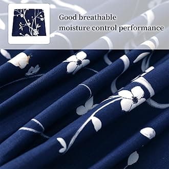 MAXYOYO Mattress Cover for Traditional Japanese Futon Mattress, Futon Floor Mattress Cover with Zipper, Super Soft and Machine Washable, Navy Floral, Queen