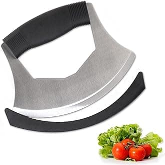 Salad Chopper Mezzaluna Knife with Protective Cover and Anti-Slip Handle - Stainless Steel Vegetable Cutter, Onion Chopper, Pizza Cutter